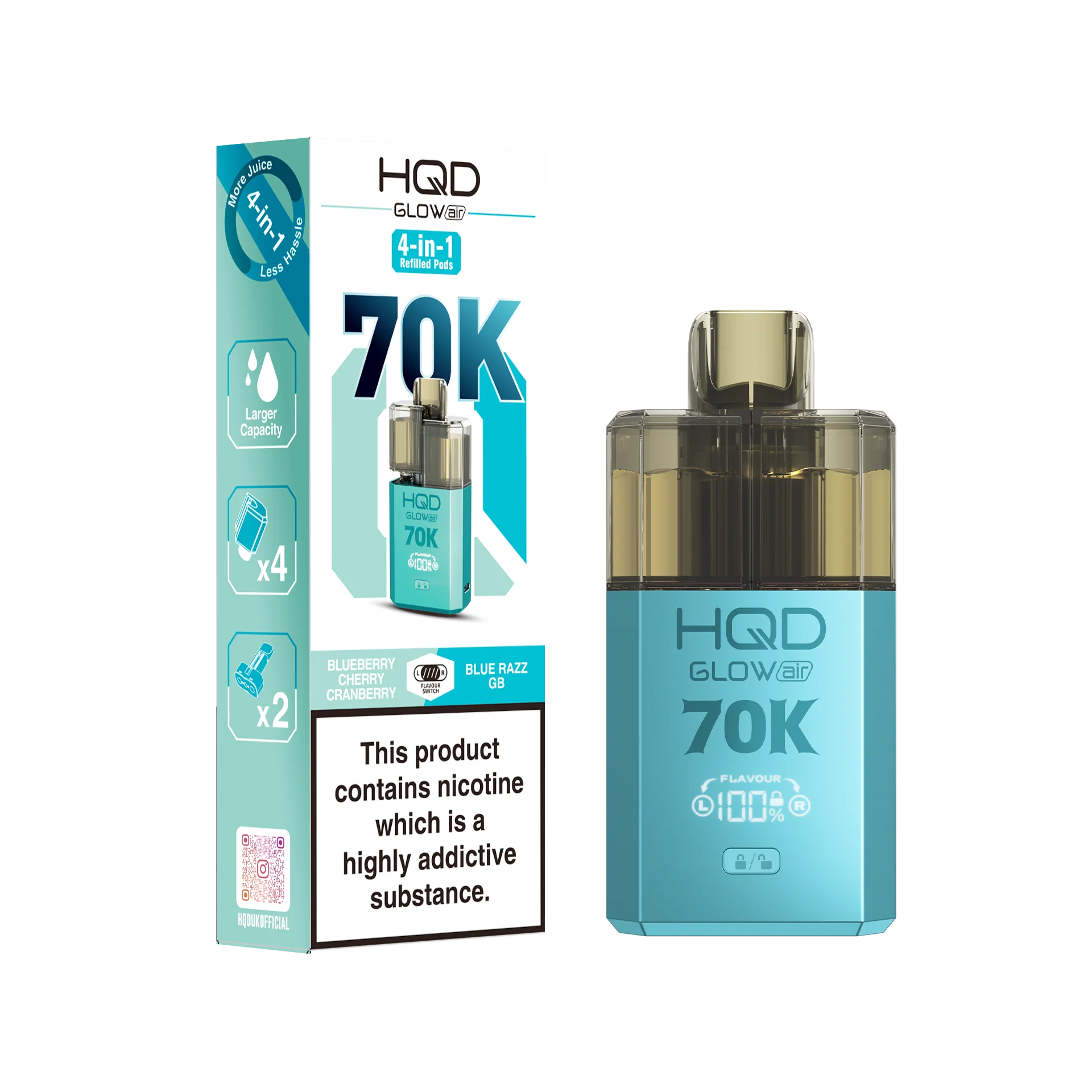 HQD 70K Rechargeable Vape Kit Blueberry Cherry Cranberry/ Blue Razz GB