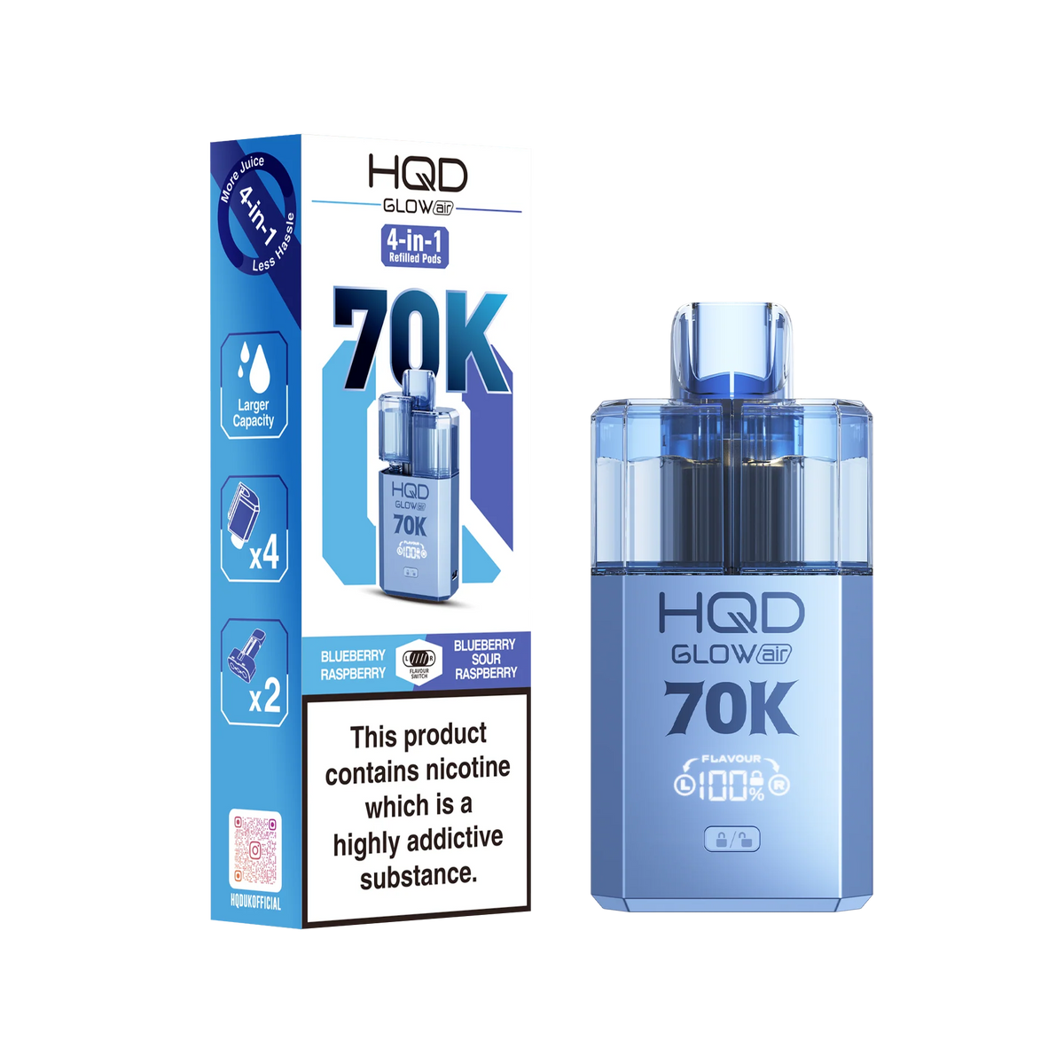 HQD 70K Rechargeable Vape Kit Blueberry Raspberry/ Blueberry Sour Raspberry