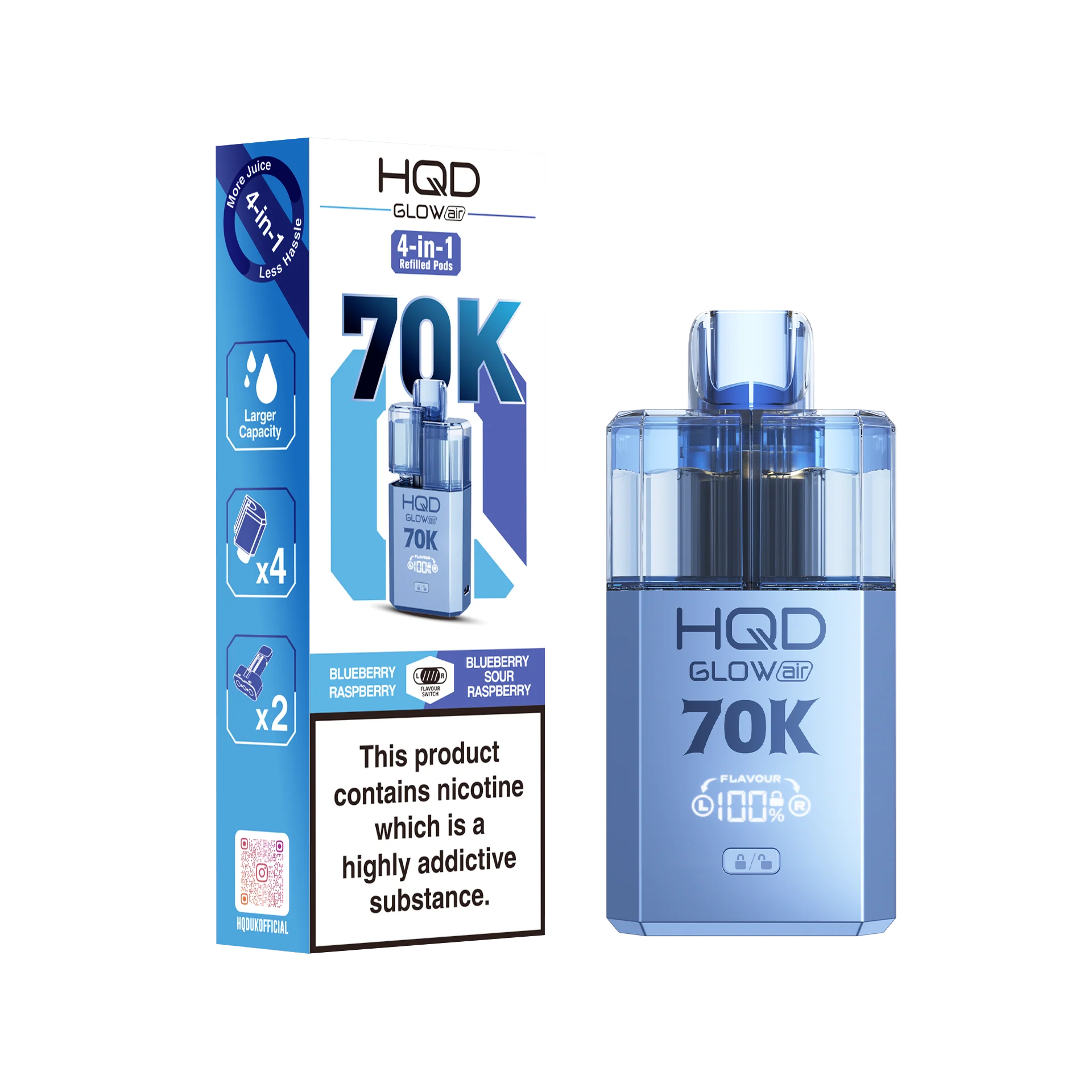 HQD 70K Rechargeable Vape Kit Blueberry Raspberry/ Blueberry Sour Raspberry