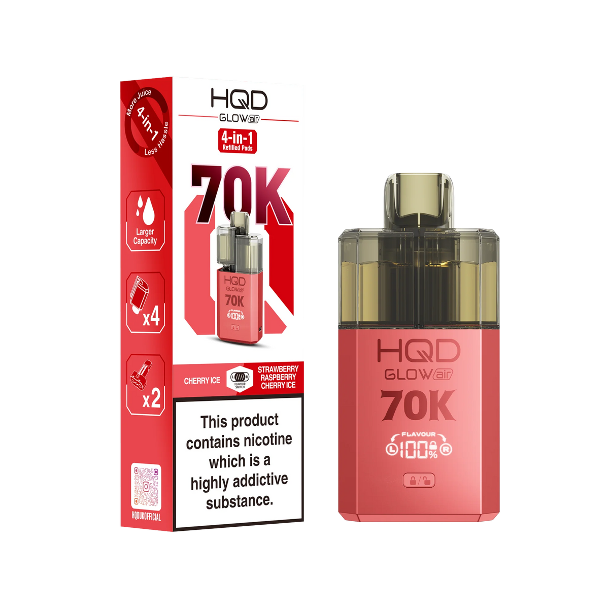 HQD 70K Rechargeable Vape Kit Cherry Ice/ Strawberry Raspberry Cherry Ice