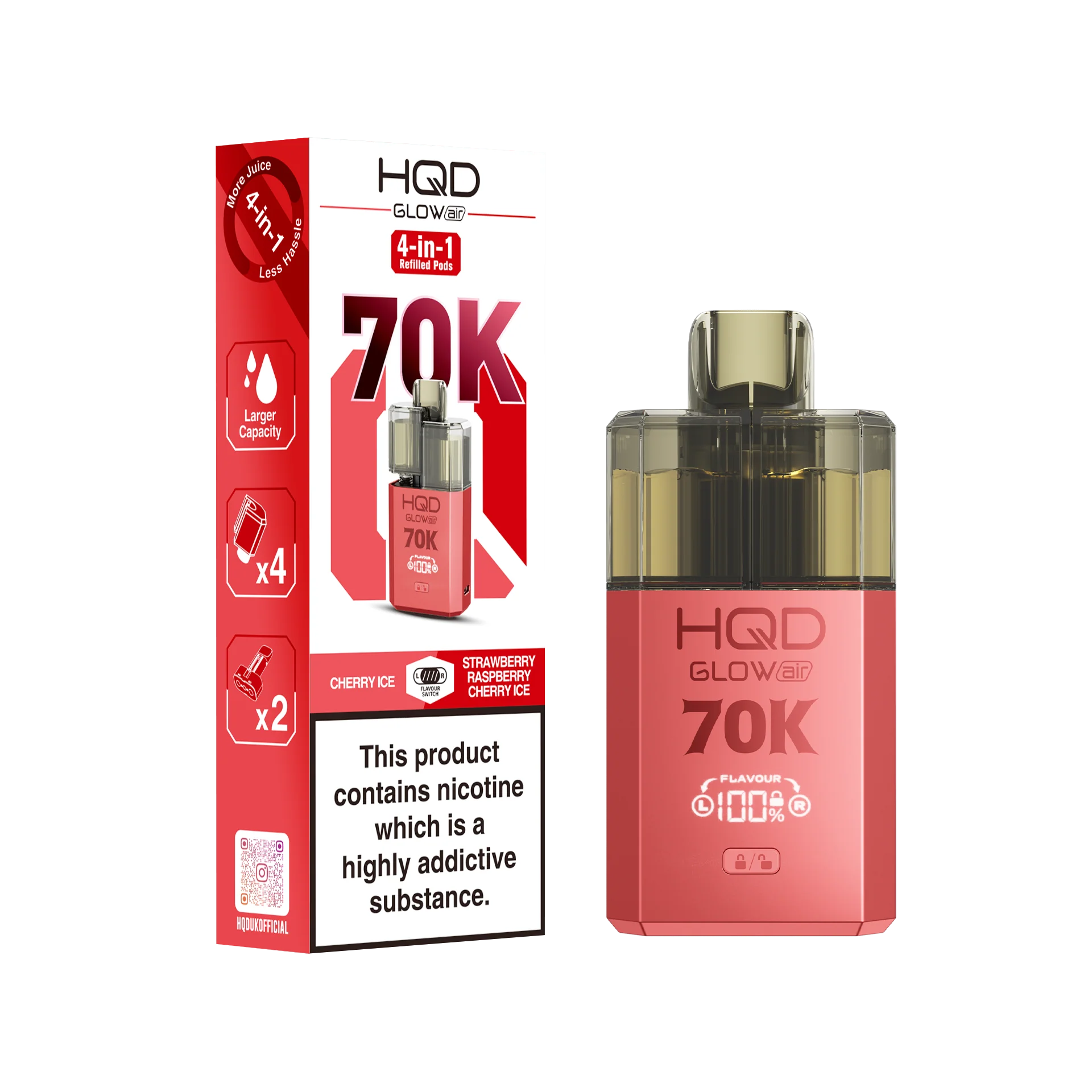HQD 70K Rechargeable Vape Kit Cherry Ice/ Strawberry Raspberry Cherry Ice