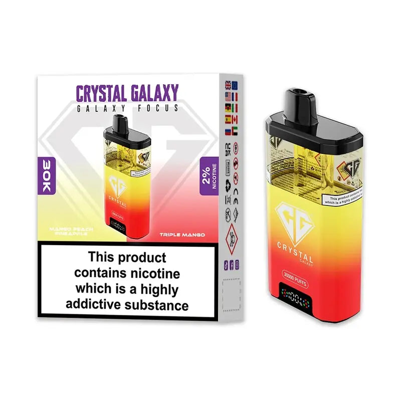Crystal Galaxy Focus 2 30K Prefilled Replacement Pods Box of 5 – Mango Peach Pineapple and Triple Mango flavour