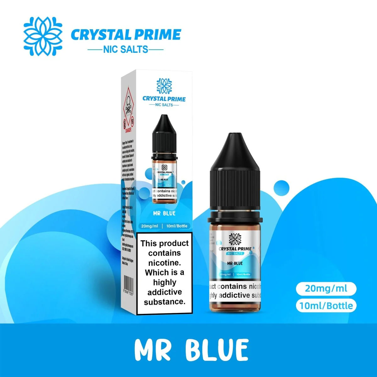 Crystal Prime 7000 Nic Salts 10ml E-liquid Box of 5 Mr Blue