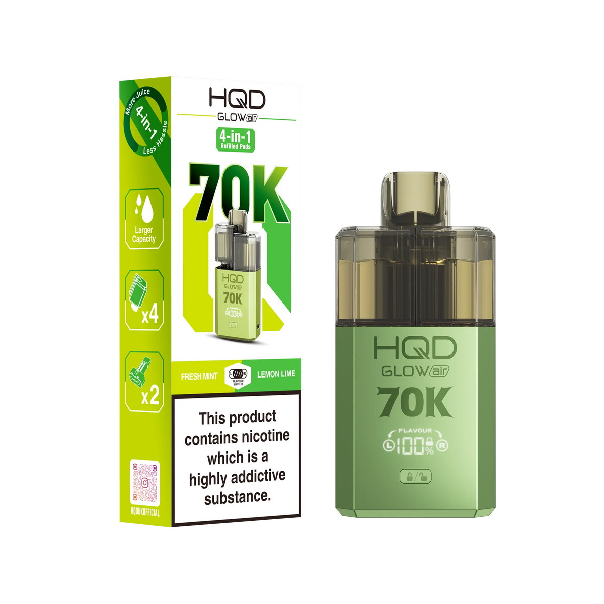 HQD 70K Rechargeable Vape Kit Fresh Mint/ Lemon Lime