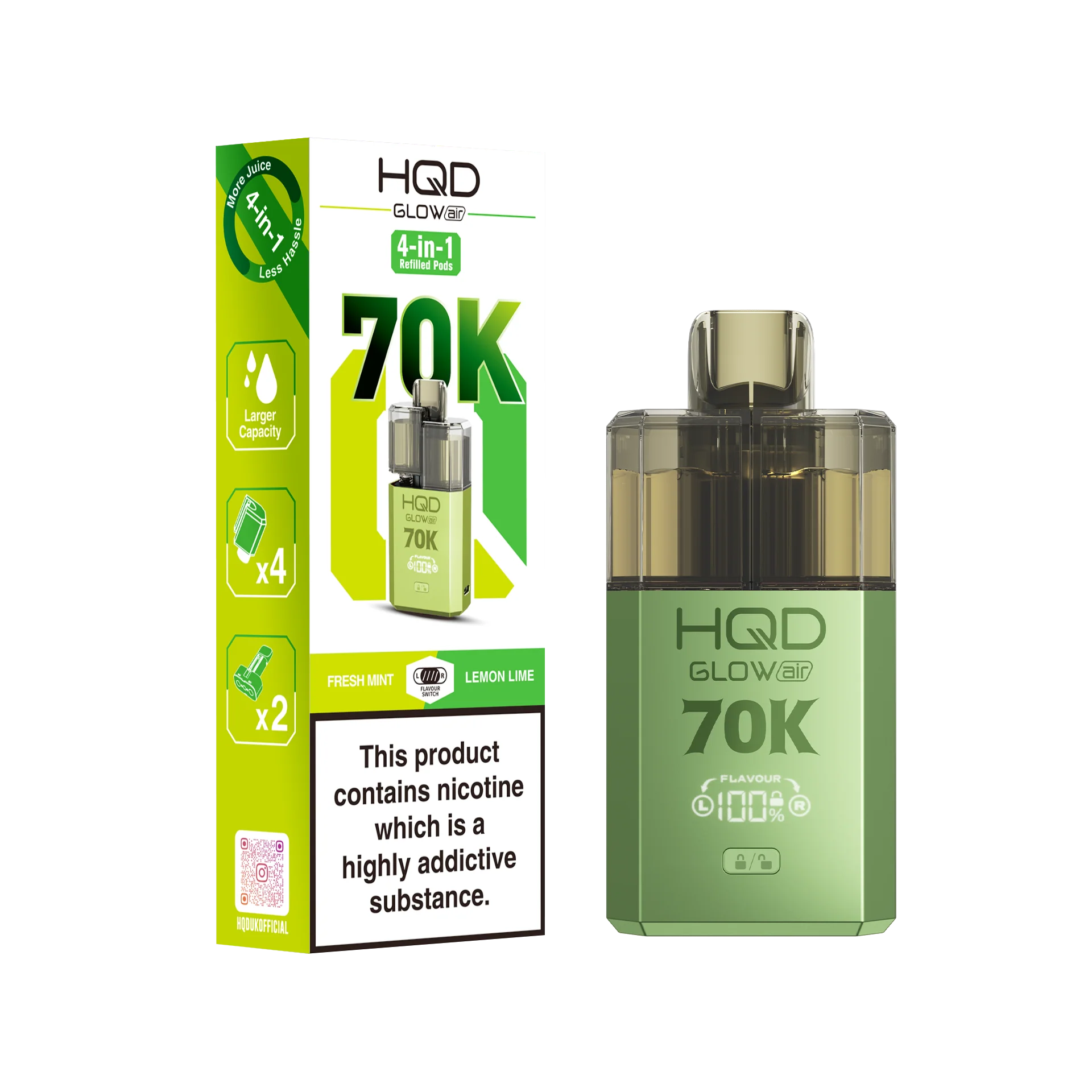 HQD 70K Rechargeable Vape Kit Fresh Mint/ Lemon Lime