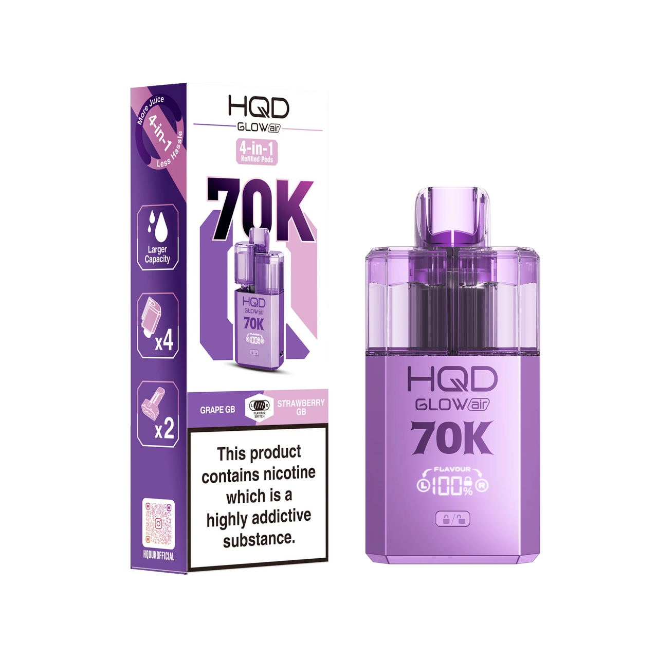 HQD 70K Rechargeable Vape Kit Grape GB/ Strawberry GB