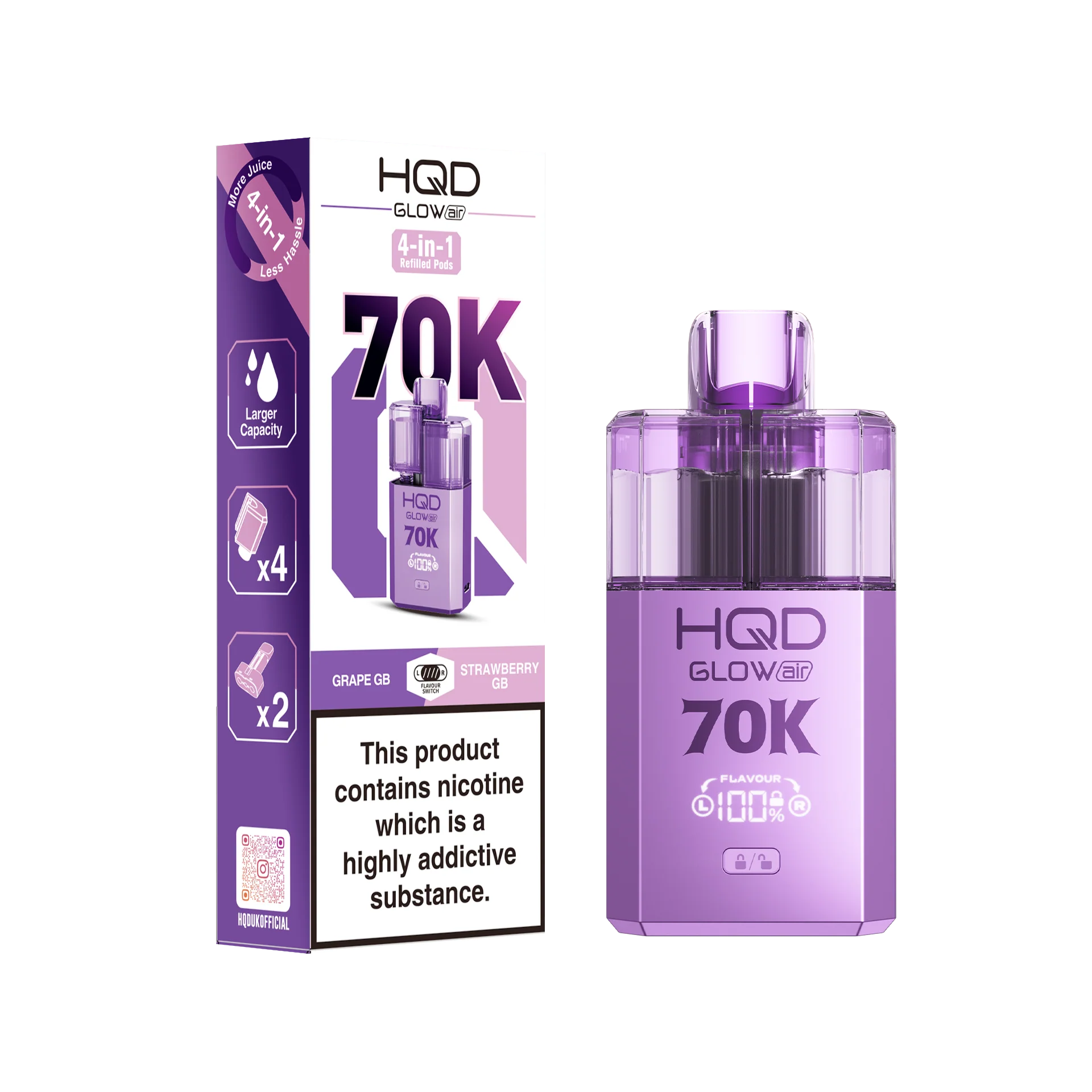 HQD 70K Rechargeable Vape Kit Grape GB/ Strawberry GB