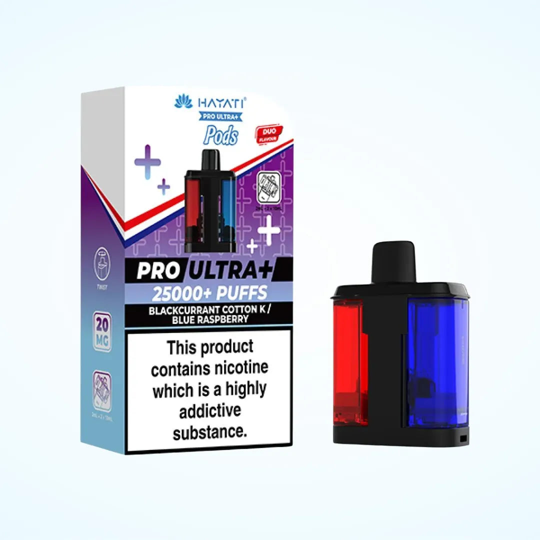 Hayati Pro Ultra Plus Replacement Pods 25K Blackcurrant Cotton K/ Blue Raspberry