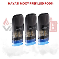 Hayati Moxy prefilled vape pods pack of three shown on white background