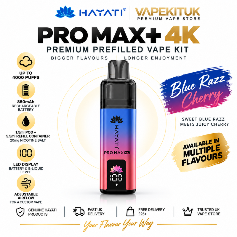 Hayati Pro Max Plus 4000 Blue Razz Cherry Prefilled Pod Kit – 20mg