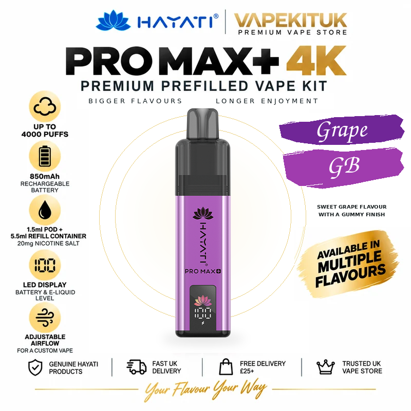 Hayati Pro Max Plus 4000 Grape GB 20mg purple rechargeable pod kit