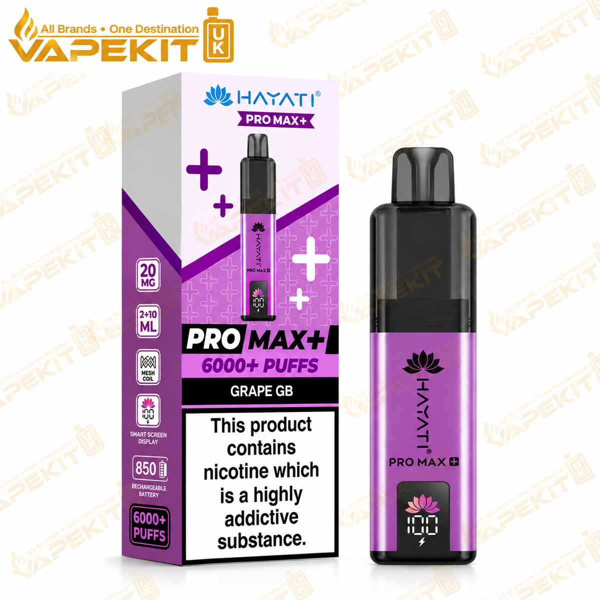 Hayati Pro Max Plus 6000 Grape GB 20mg prefilled pod kit - VapeKitUK