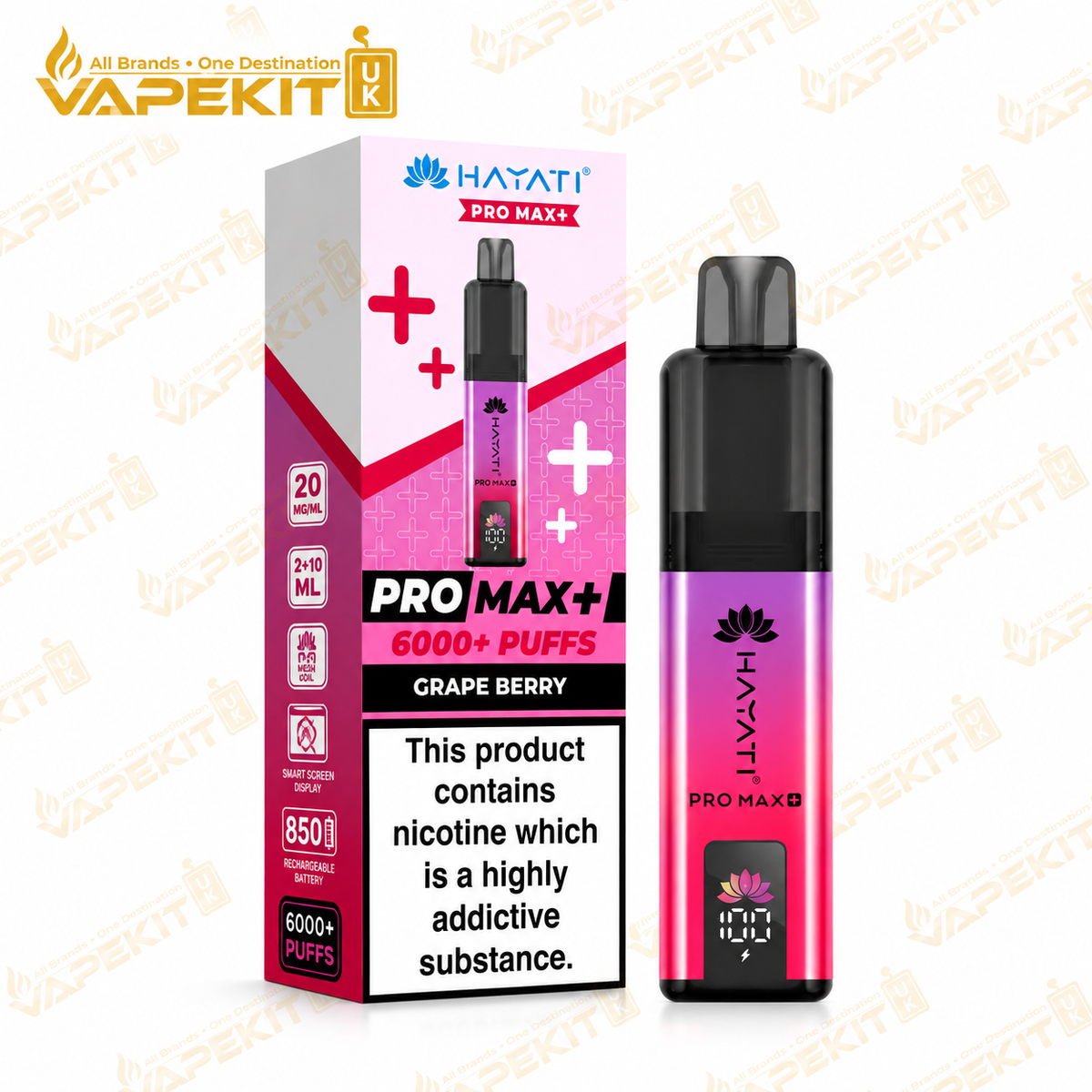 Hayati Pro Max Plus 6000 Grape GB 20mg pod kit - VapeKitUK
