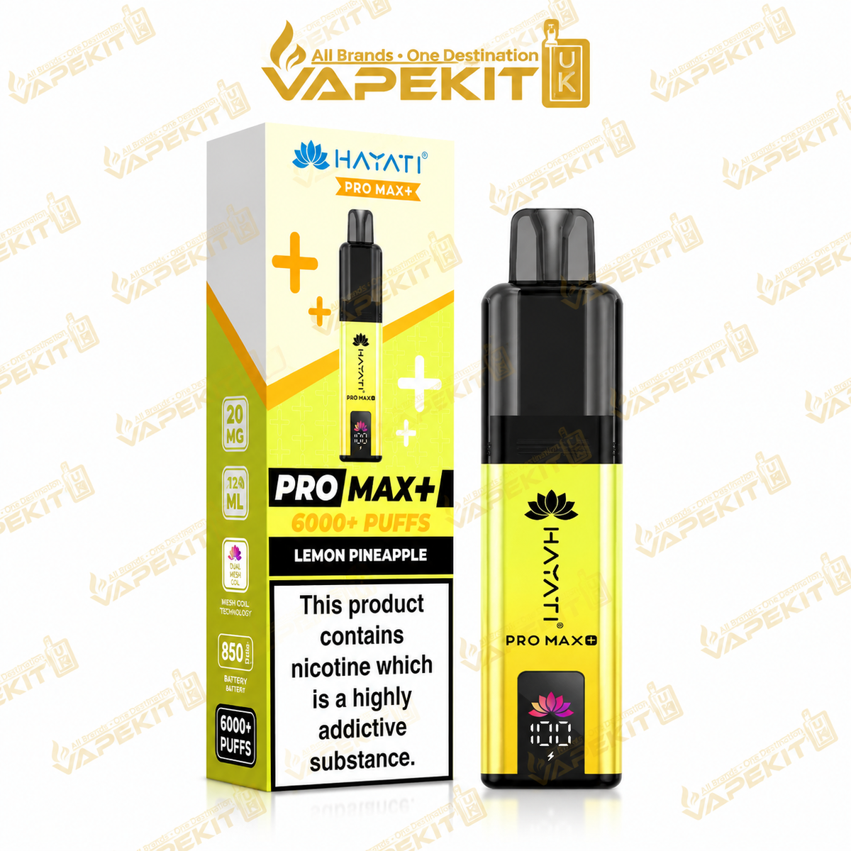 Hayati Pro Max Plus 6000 Lemon Pineapple 20mg pod kit VapeKitUK
