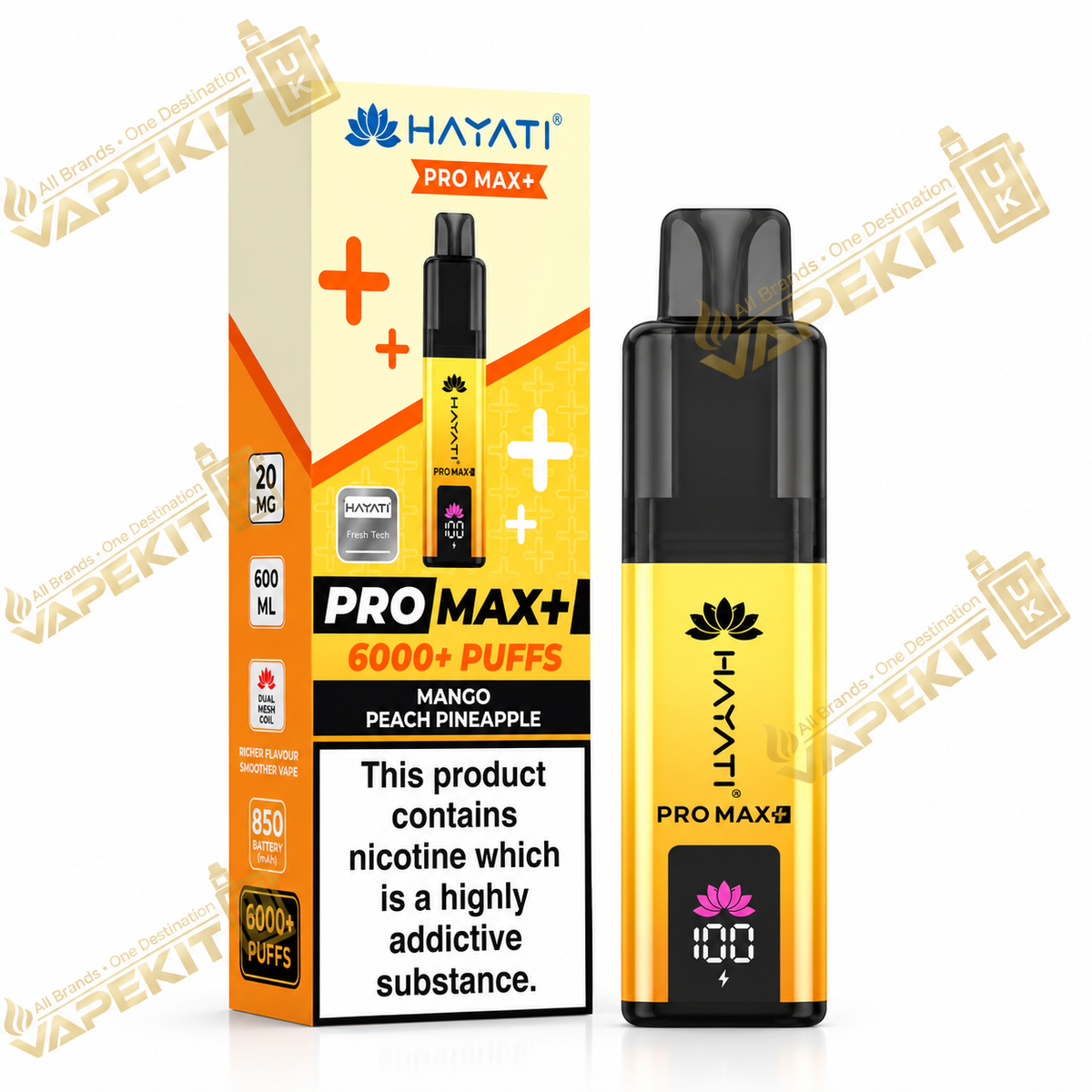 Hayati Pro Max Plus 6000 Mango Peach Pineapple 20mg prefilled pod kit VapeKitUK