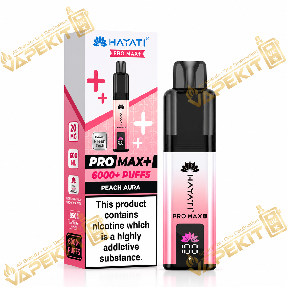 Hayati Pro Max Plus 6000 Peach Aura 20mg Hayati 6K prefilled pod kit VapeKitUK