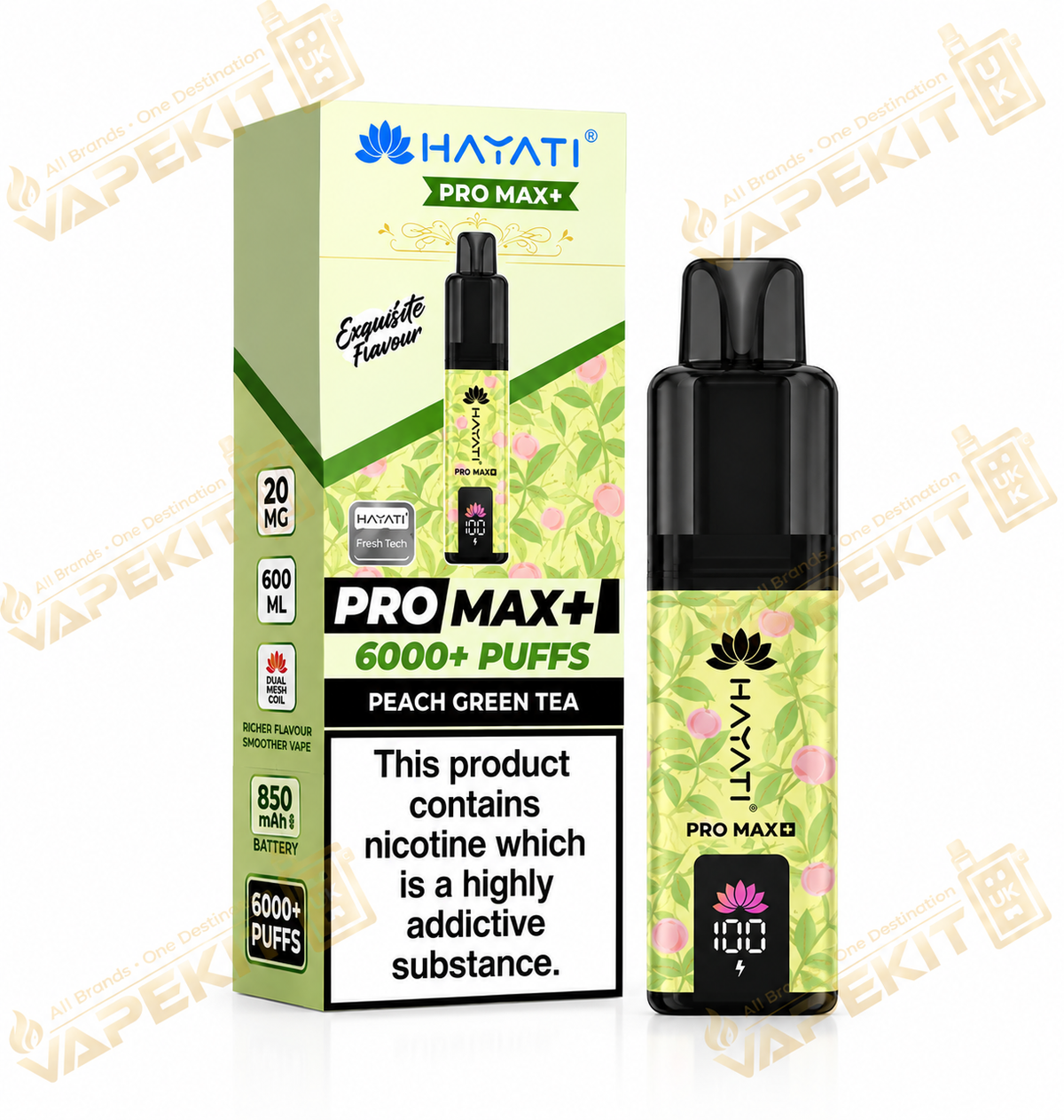 Hayati Pro Max Plus 6000 Peach Green Tea 20mg Hayati 6K prefilled pod kit VapeKitUK