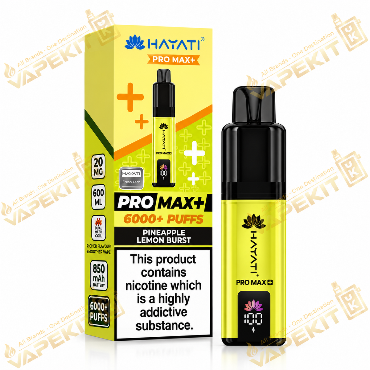 Hayati Pro Max Plus 6000 Pineapple Lemon Burst 20mg Hayati 6K prefilled pod kit VapeKitUK