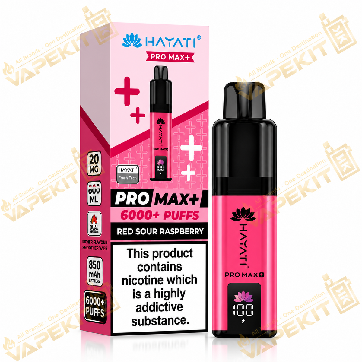 Hayati Pro Max Plus 6000 Red Sour Raspberry 20mg Hayati 6K prefilled pod kit VapeKitUK
