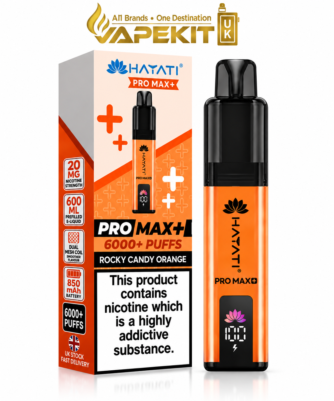 Hayati Pro Max Plus 6000 Rocky Candy Orange 20mg Hayati 6K prefilled pod kit VapeKitUK