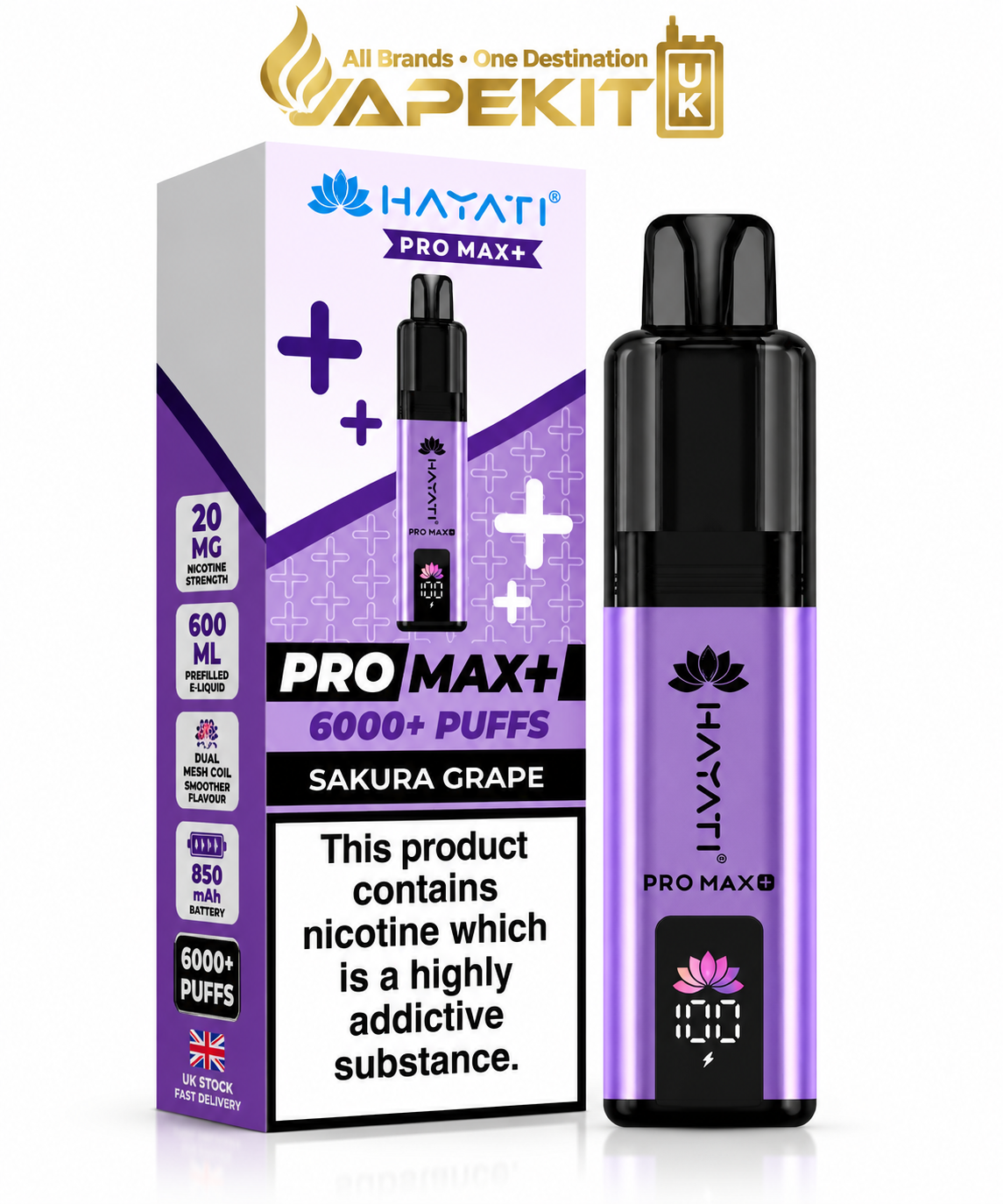 Hayati Pro Max Plus 6000 Sakura Grape 20mg Hayati 6K prefilled pod kit UK VapeKitUK