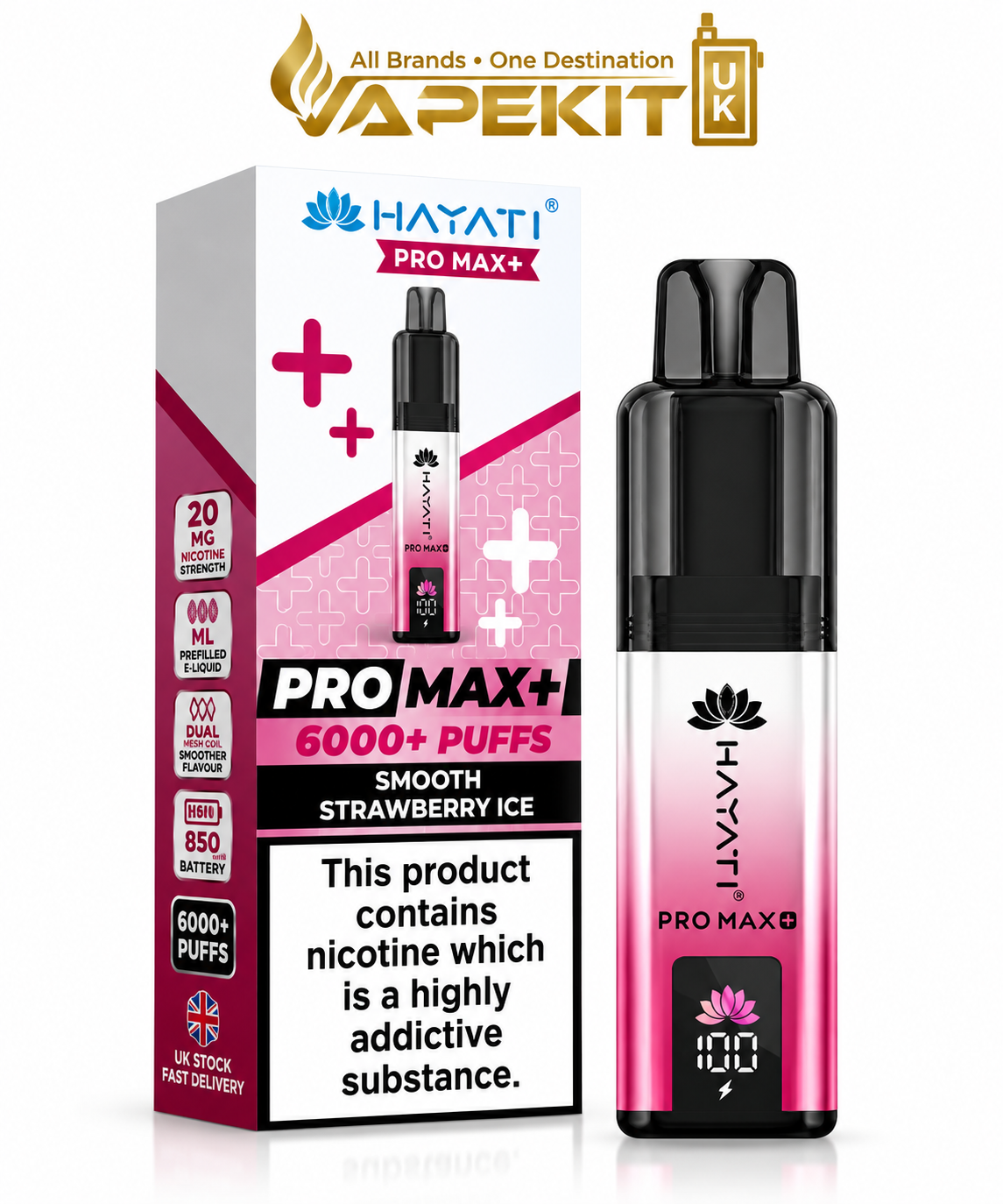 Hayati Pro Max Plus 6000 Smooth Strawberry Ice 20mg Hayati 6K prefilled pod kit VapeKitUK