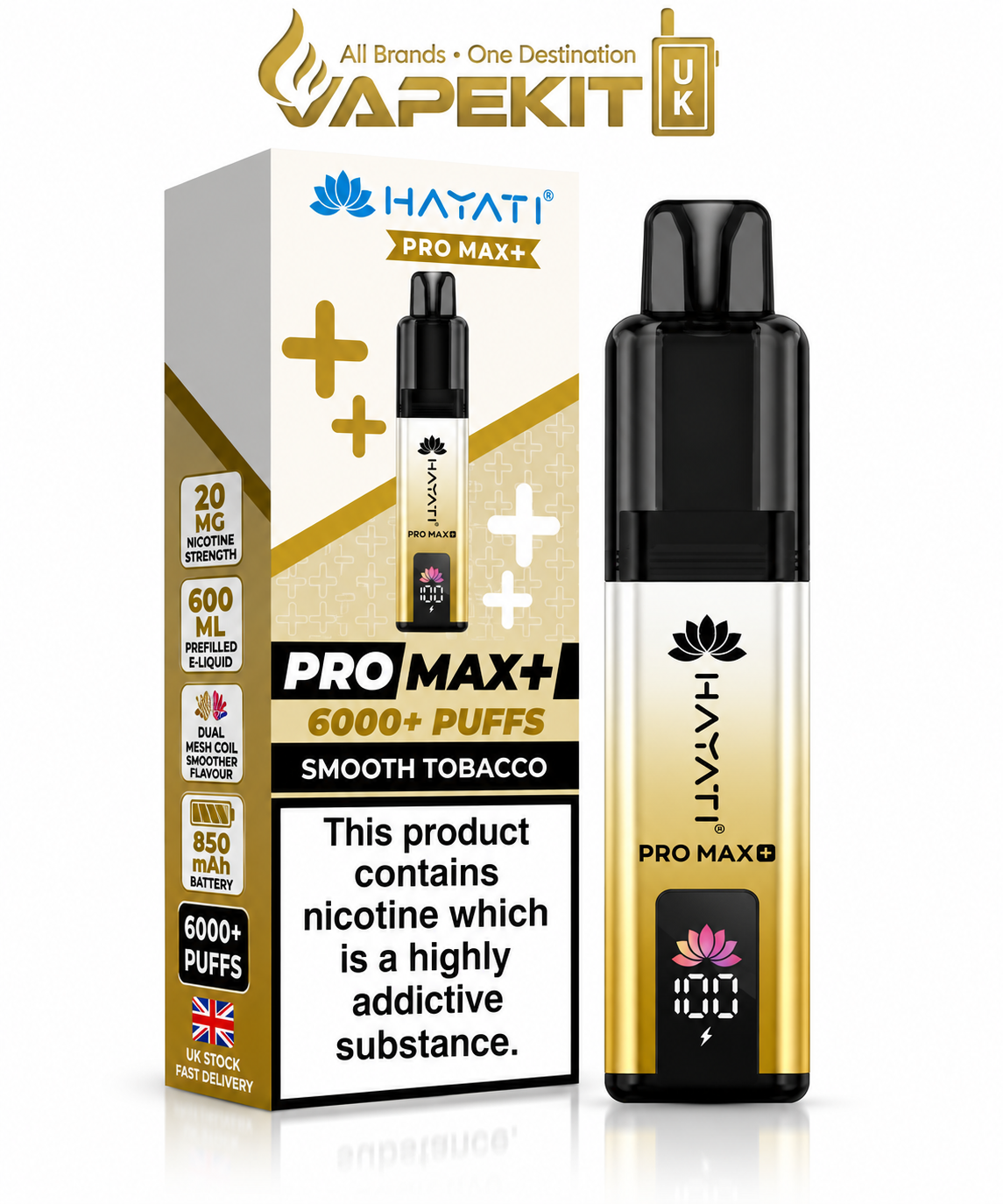 Hayati Pro Max Plus 6000 Smooth Tobacco 20mg Hayati 6K prefilled pod kit VapeKitUK