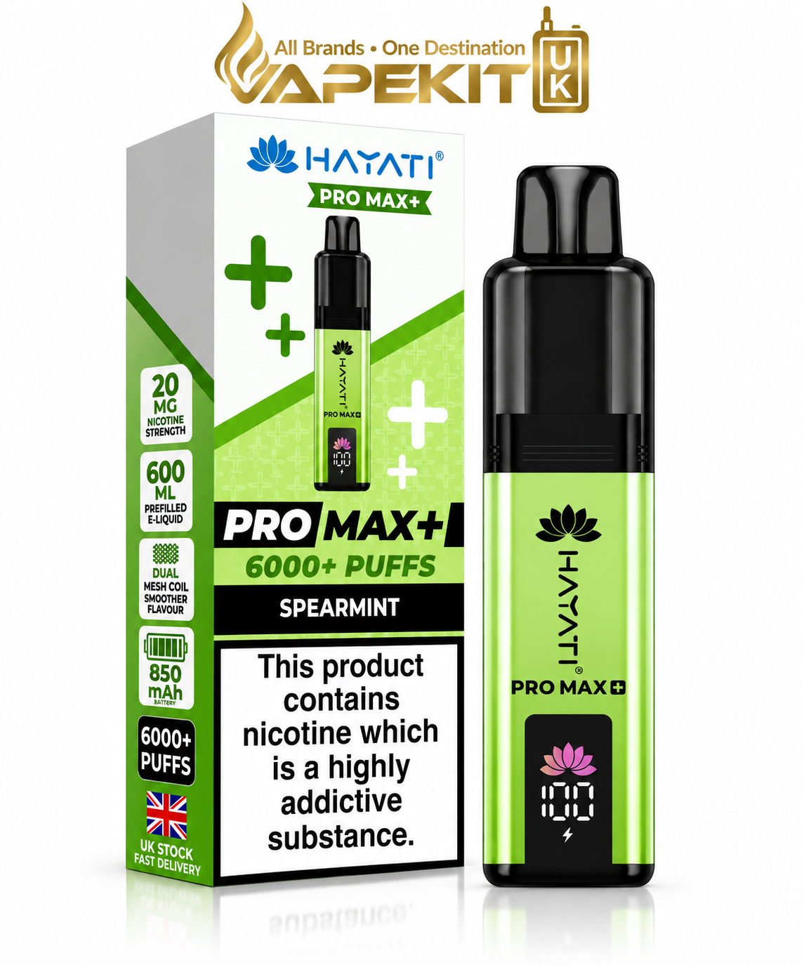 Hayati Pro Max Plus 6000 Spearmint 20mg Hayati 6K prefilled pod kit VapeKitUK