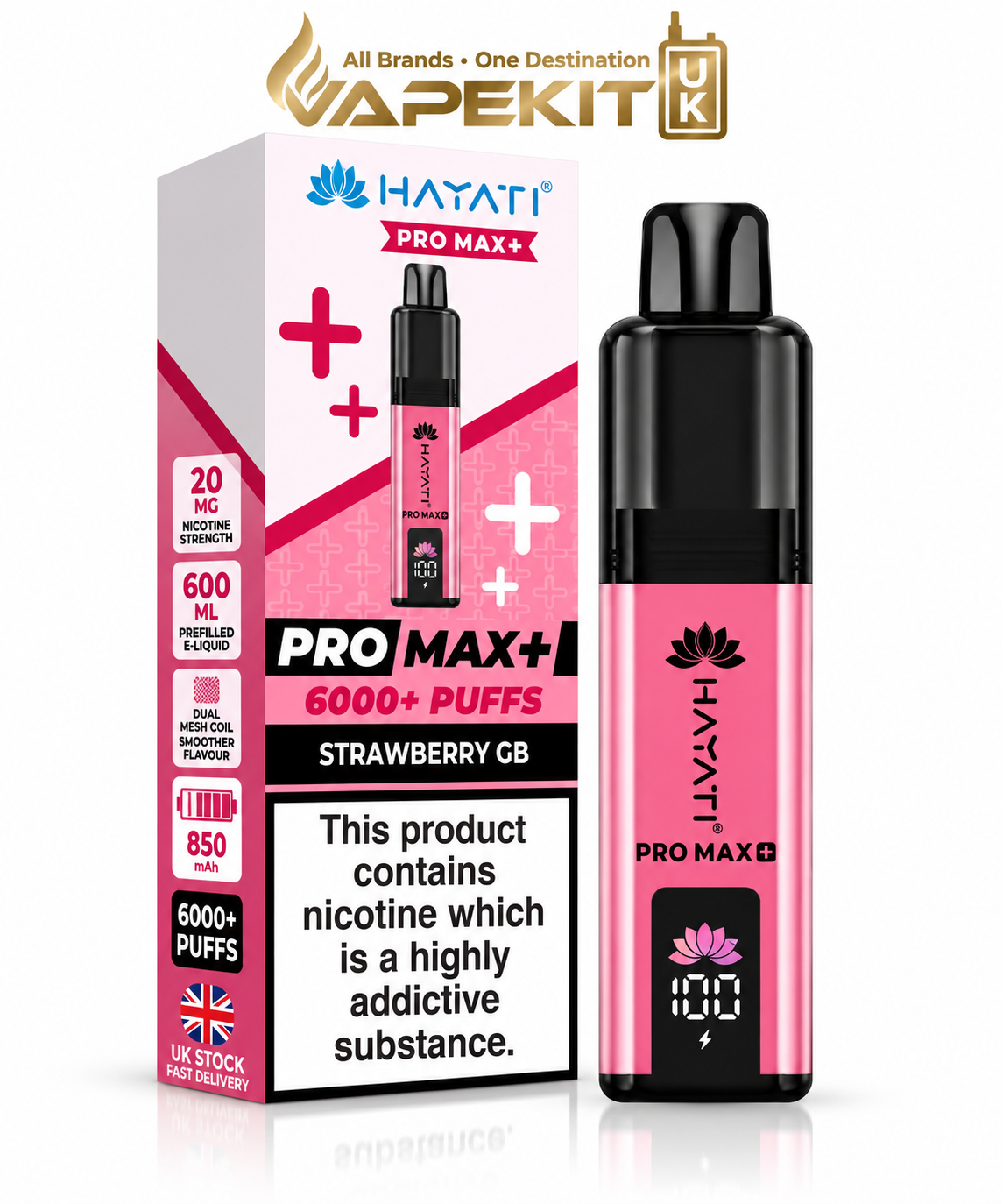 Hayati Pro Max Plus 6000 Strawberry GB 20mg Hayati 6K prefilled pod kit VapeKitUK