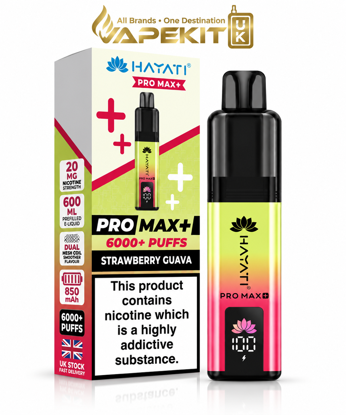 Hayati Pro Max Plus 6000 Strawberry Guava 20mg Hayati 6K prefilled pod kit VapeKitUK