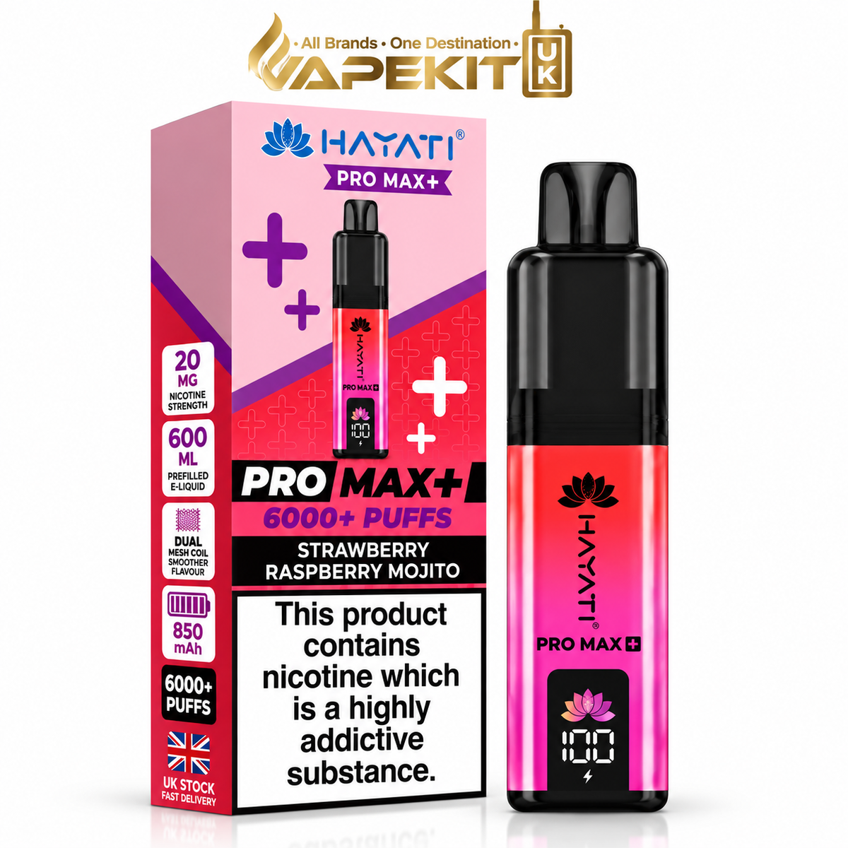 Hayati Pro Max Plus 6000 Strawberry Raspberry Mojito 20mg Hayati 6K prefilled pod kit VapeKitUK