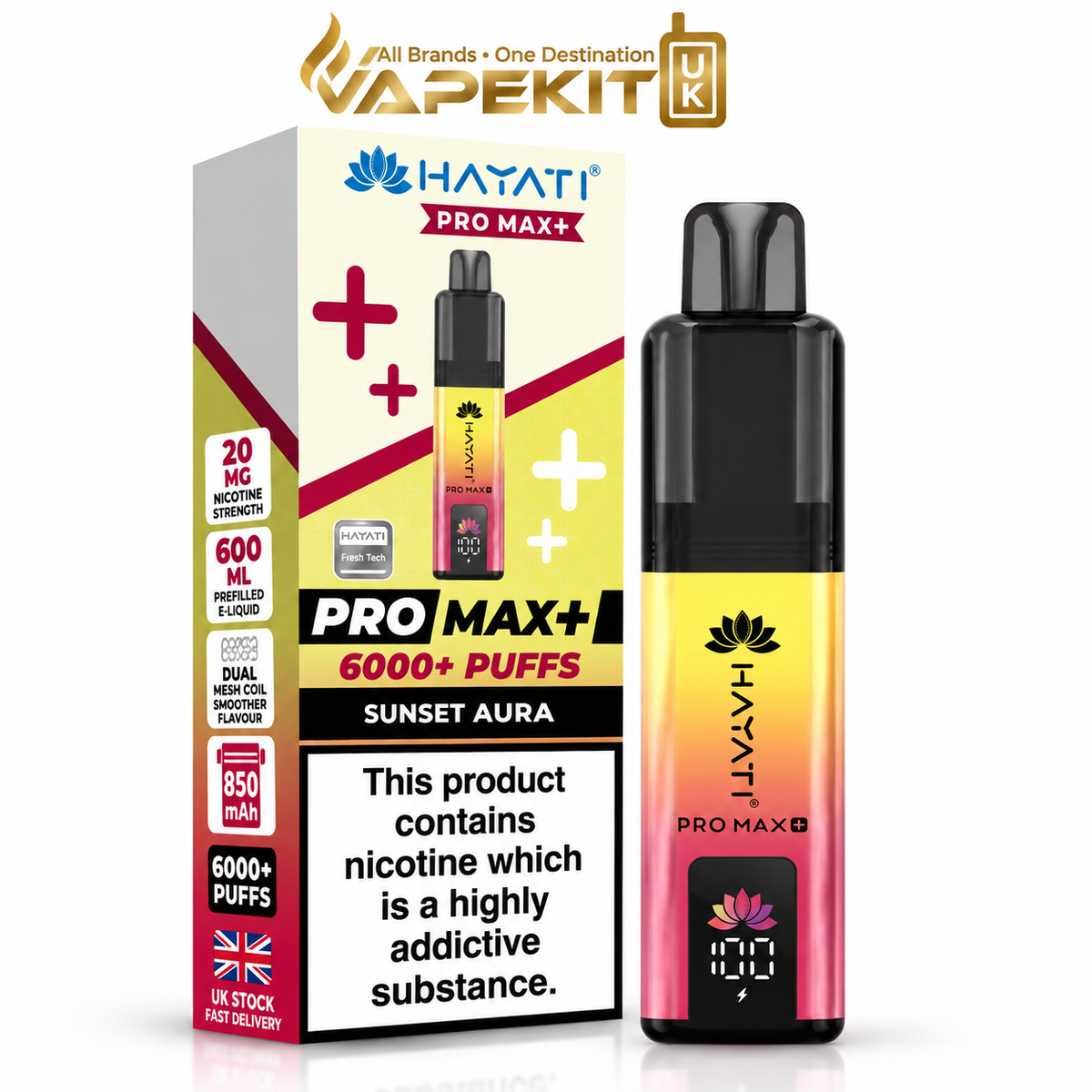 Hayati Pro Max Plus 6000 Sunset Aura 20mg Hayati 6K prefilled pod kit VapeKitUK