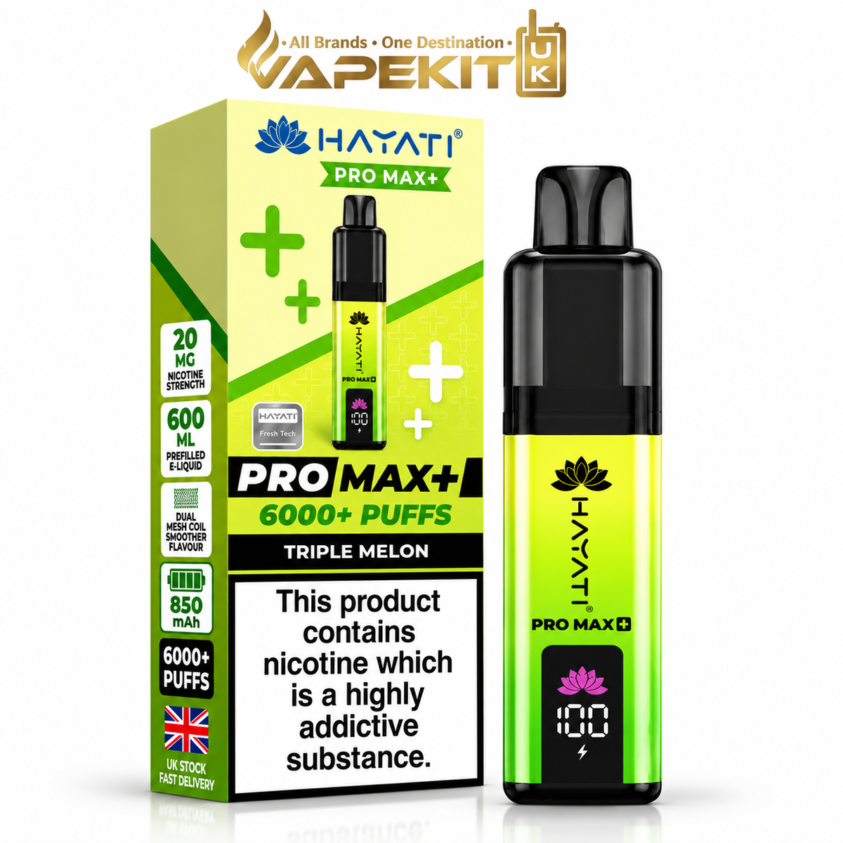 Hayati Pro Max Plus 6000 Triple Melon 20mg Hayati 6K prefilled pod kit VapeKitUK