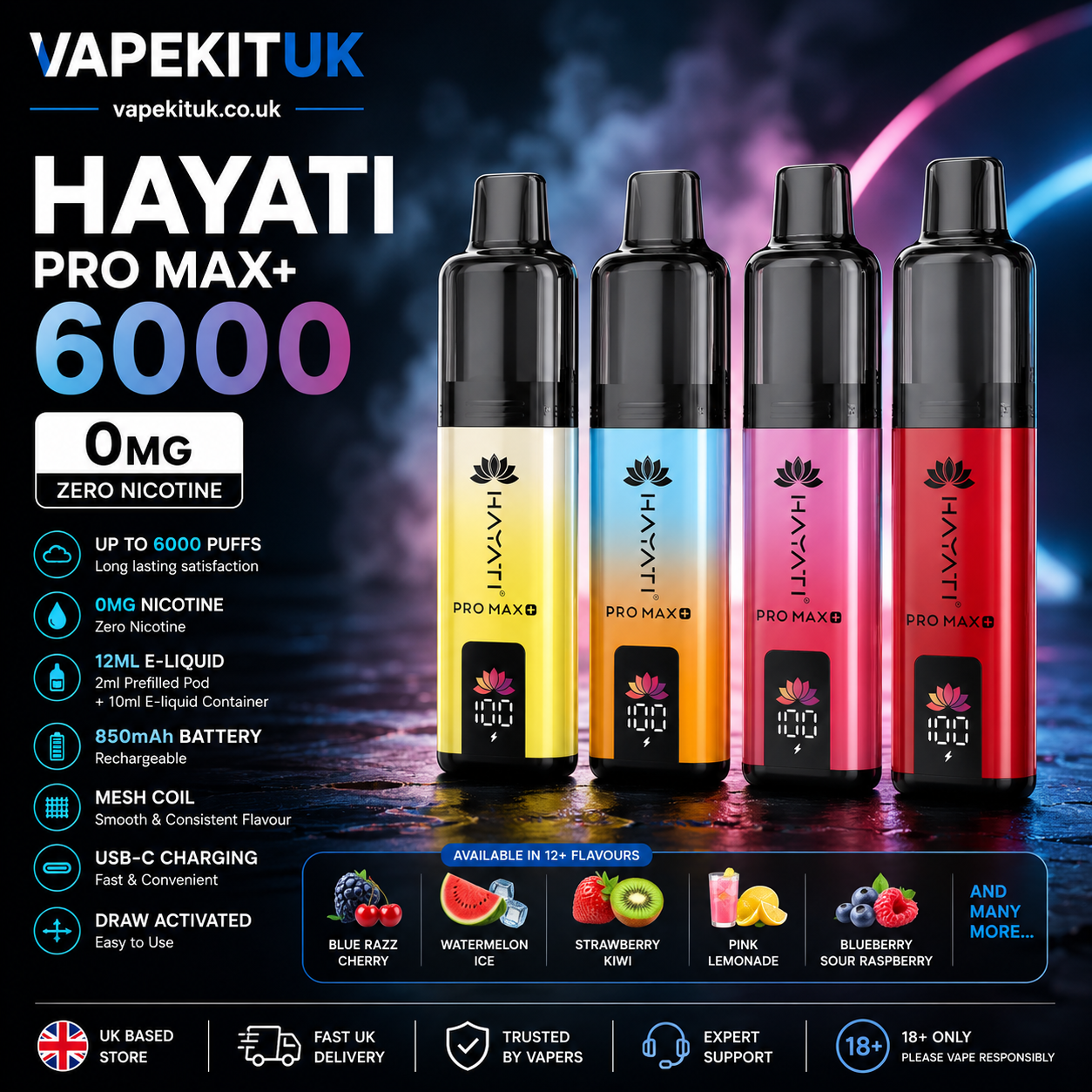 hayati zero nicotine 6k puffs 