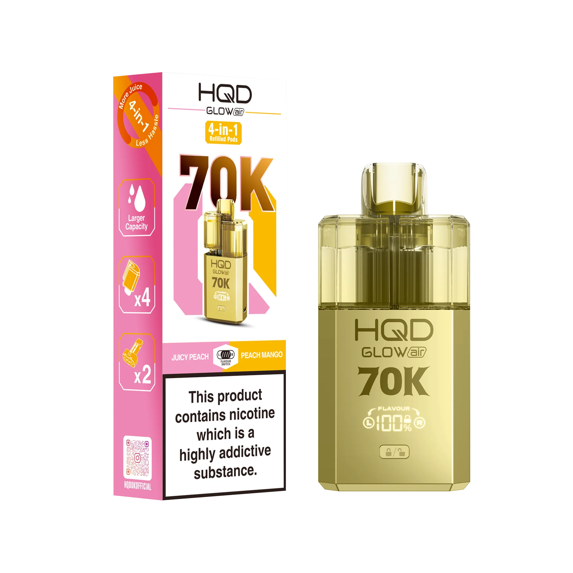 HQD 70K Rechargeable Vape Kit Juicy Peach/ Peach Mango
