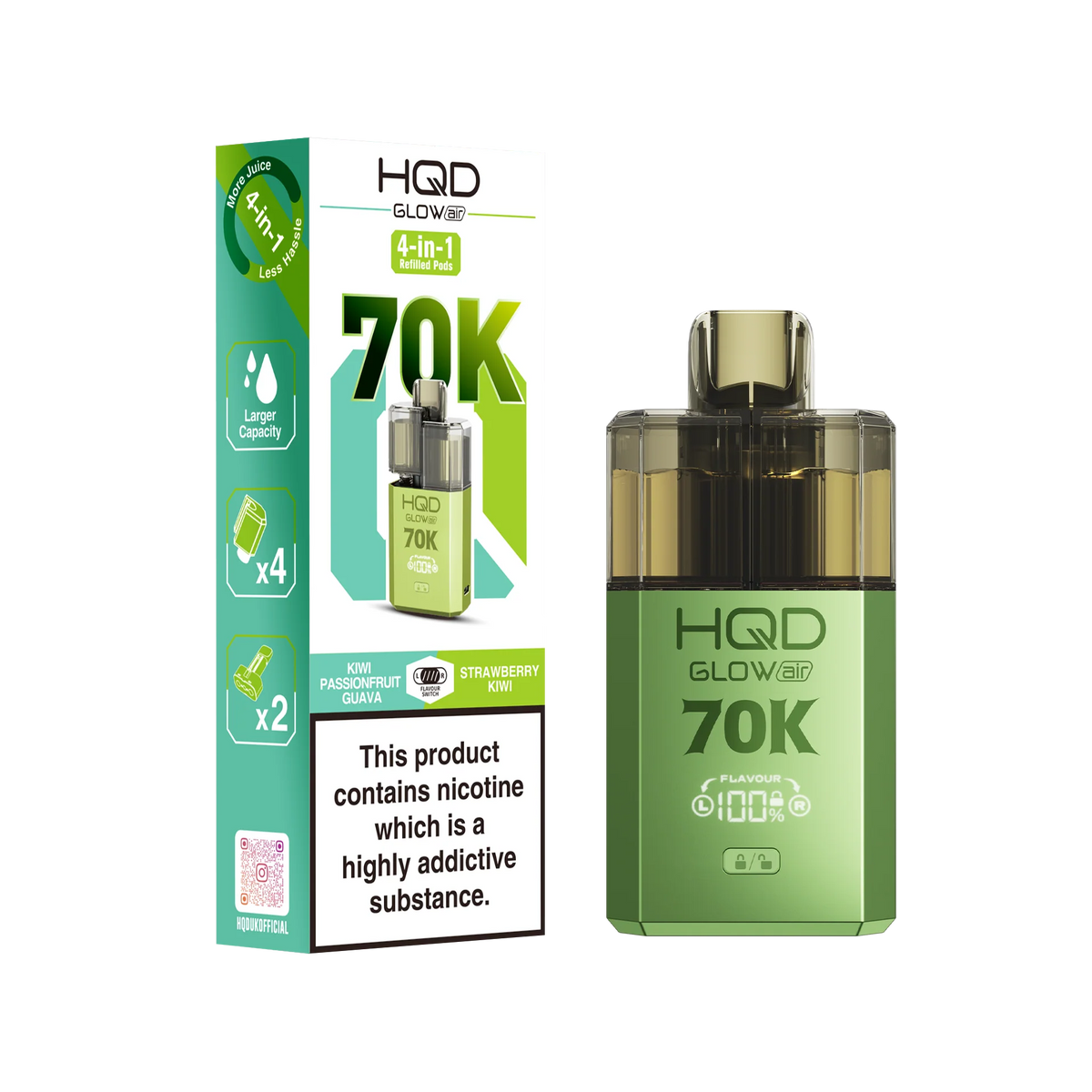 HQD 70K Rechargeable Vape Kit Kiwi Passionfruit Guava/ Strawberry Kiwi