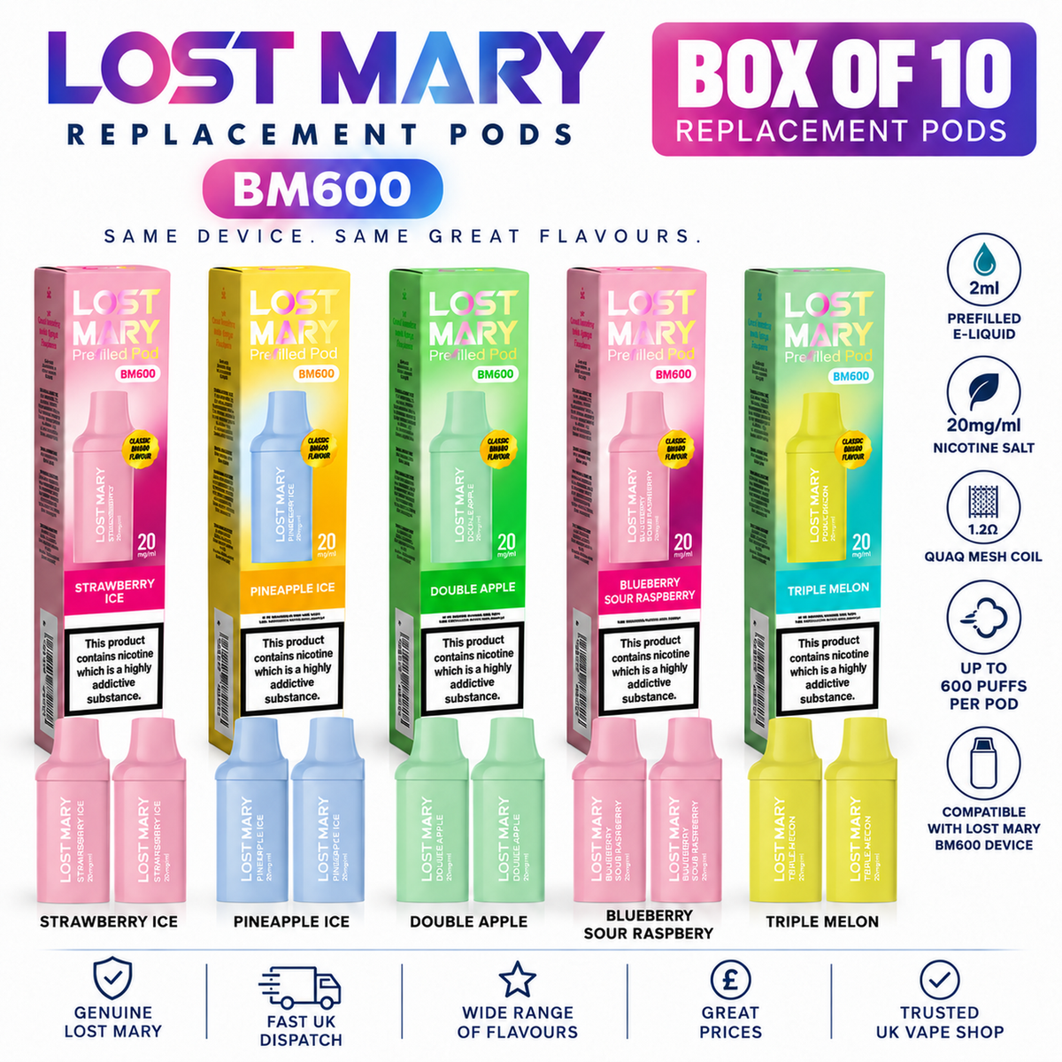 Lost Mary BM600 Replacement Pods Box of 10 | 20mg