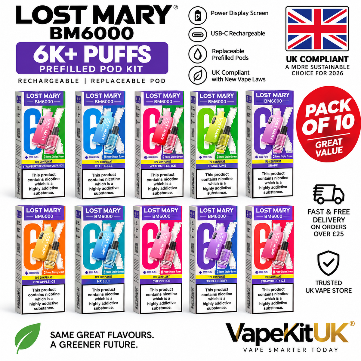 Lost Mary BM6000 Prefilled Pod Kit Box of 10 | Bulk Buy £72.99