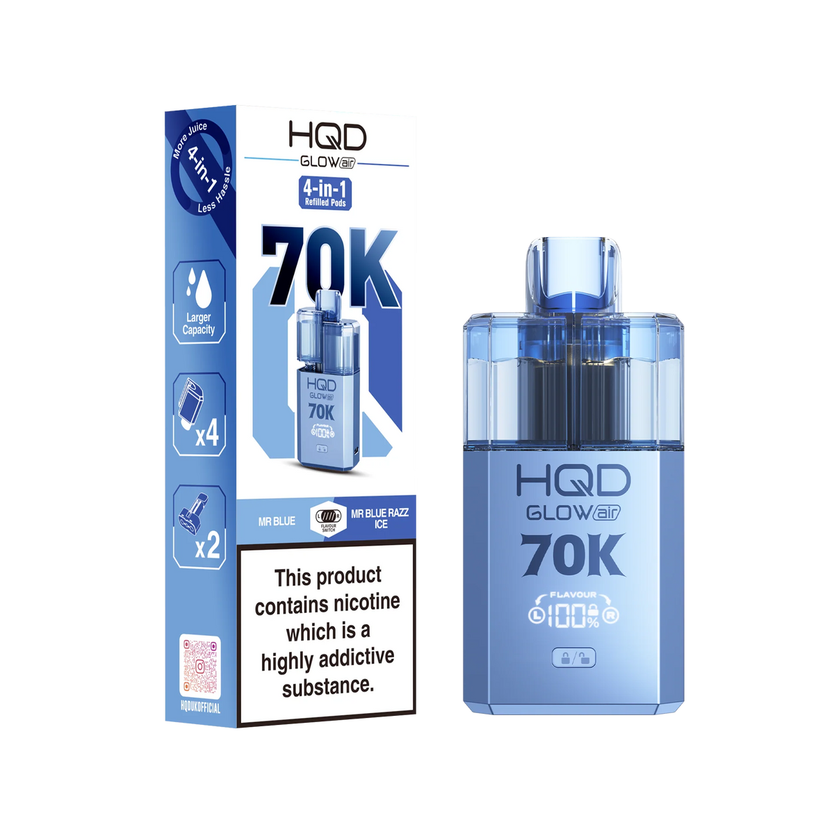 HQD 70K Rechargeable Vape Kit Mr Blue/ Mr Blue Razz Ice