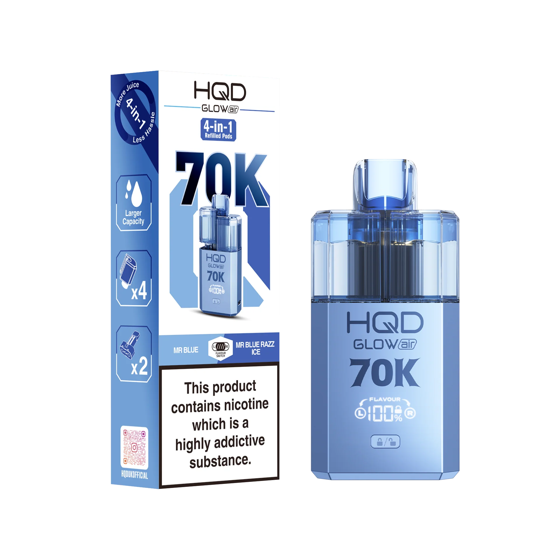 HQD 70K Rechargeable Vape Kit Mr Blue/ Mr Blue Razz Ice