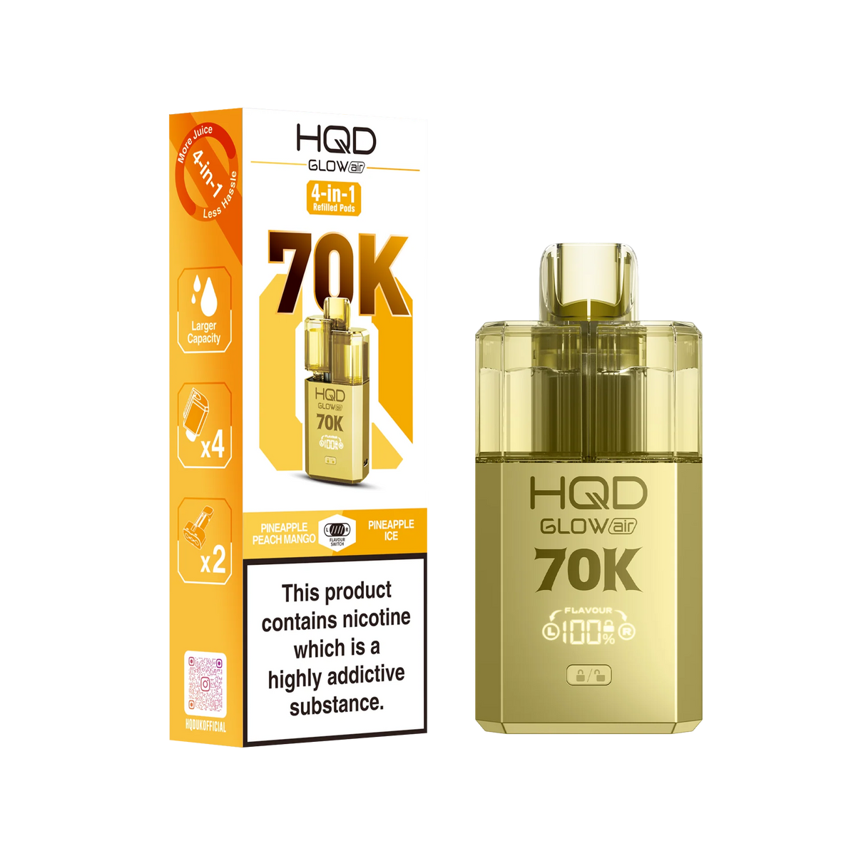 HQD 70K Rechargeable Vape Kit Pineapple Peach Mango/ Pineapple Ice