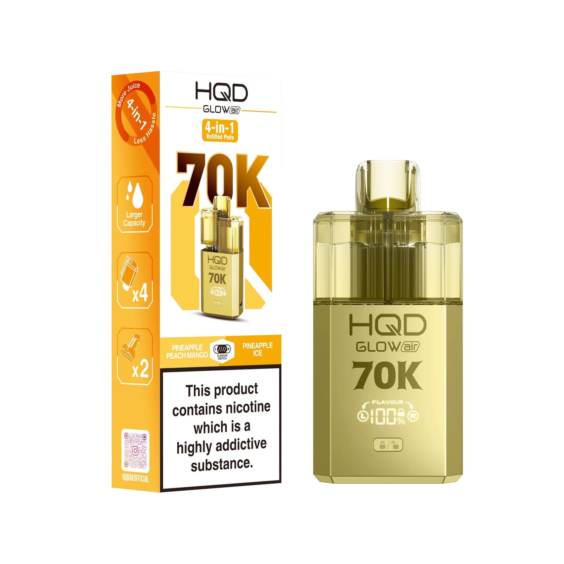 HQD 70K Rechargeable Vape Kit Pineapple Peach Mango/ Pineapple Ice
