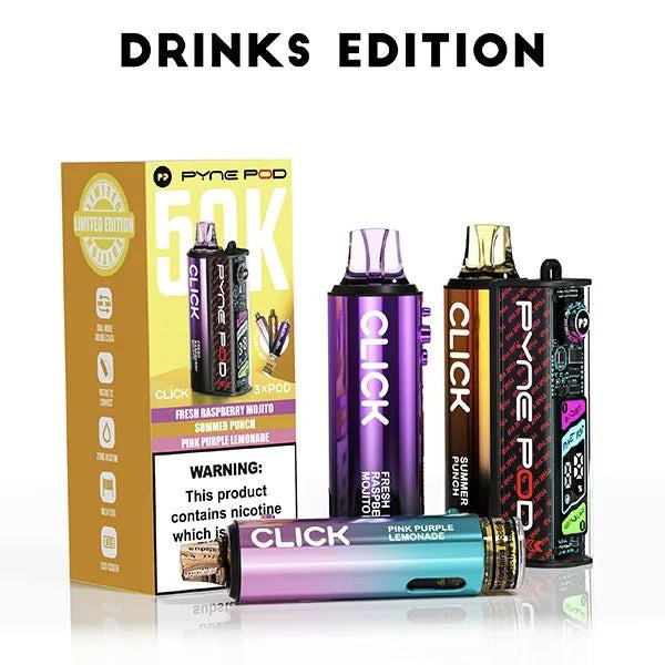 Box of 5 Pyne Pod Click 50k Prefilled Vape Kit Drinks Edition