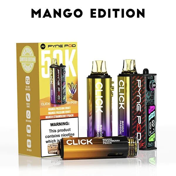 Box of 5 Pyne Pod Click 50k Prefilled Vape Kit Mango Edition