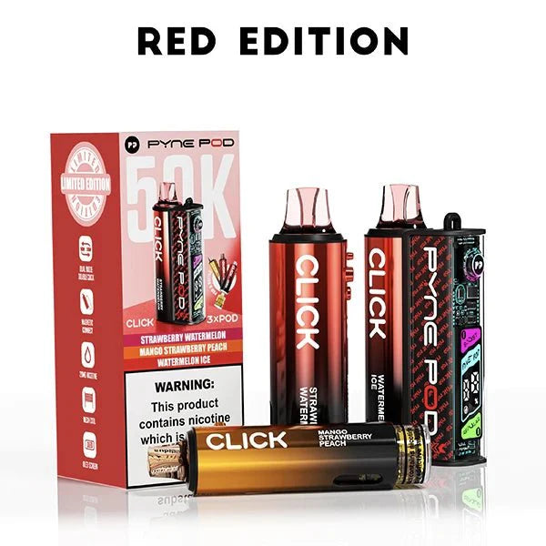Box of 5 Pyne Pod Click 50k Prefilled Vape Kit Red Edition