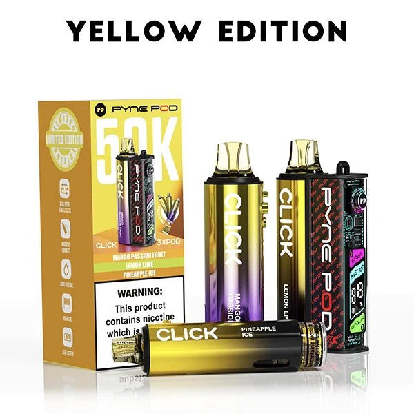 Box of 5 Pyne Pod Click 50k Prefilled Vape Kit Yellow Edition