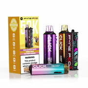 Pyne Pod Click 50K Prefilled Pod Kit Drinks Edition rechargeable vape device featuring a drinks-inspired design, prefilled pod system, and up to 50,000 puff capacity.