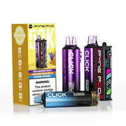 Pyne Pod Click 50K Prefilled Pod Kit Raspberry Edition rechargeable vape device featuring a raspberry-inspired design, prefilled pod system, and up to 50,000 puff capacity.
