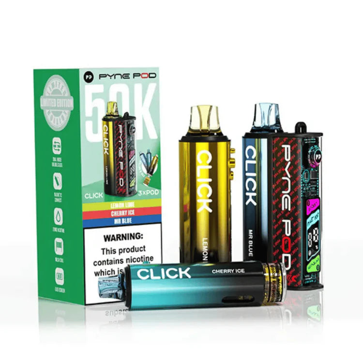 Pyne Pod Click 50K Prefilled Pod Kit Special Edition rechargeable vape device with prefilled pod system and high-capacity 50,000 puff performance.