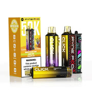 Pyne Pod Click 50K Prefilled Pod Kit Yellow Edition rechargeable vape device featuring a yellow-themed design, prefilled pod system, and up to 50,000 puff capacity.